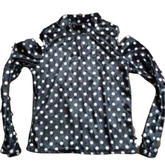 2/$40 Y2K cold shoulder polka dot velour mock neck top - Picture 1 of 7
